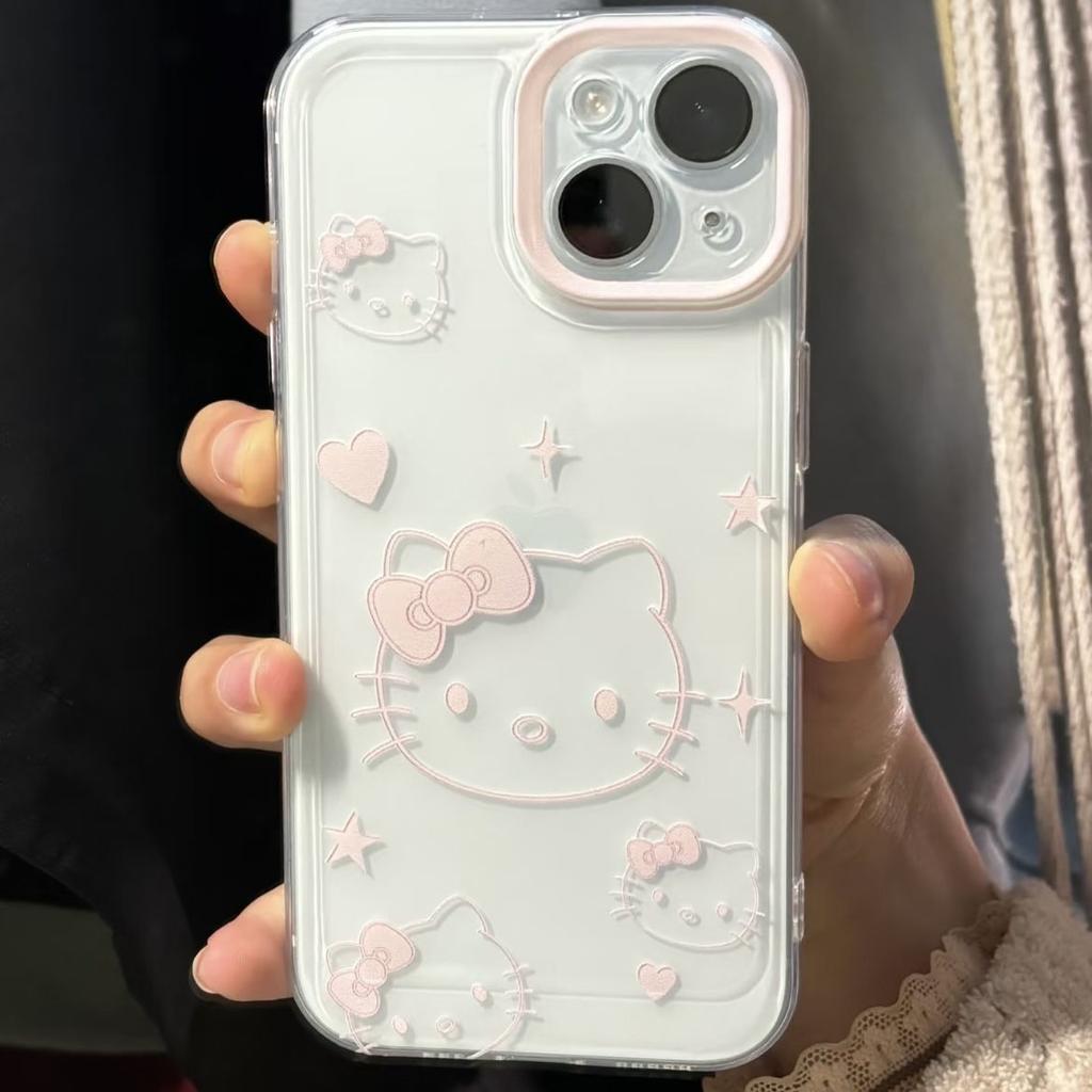Pink kitty cat is suitable for Apple 14/15promax mobile phone case 16 transparent 13/11 cute 12 soft case 7/8.