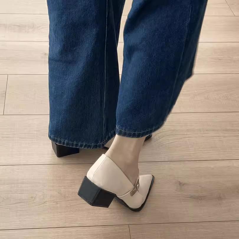 Hoher Sinn! Einwort mit grünen spitzen High Heels Damen Französische mittelhohe Mary Jane Schuhe leichter Mund Pendler Einzelschuhe