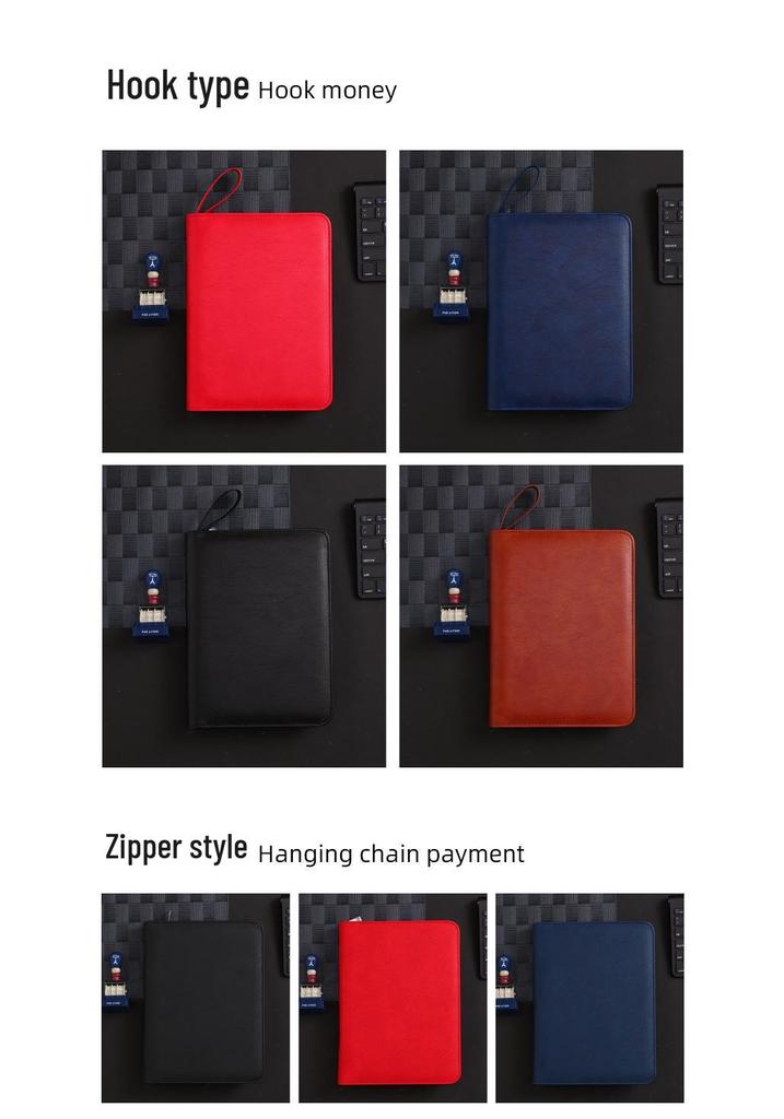 Customizable A5 PU Leather Notebook with Logo, Zipper Storage, and Loose-leaf Pages for Business Meetings