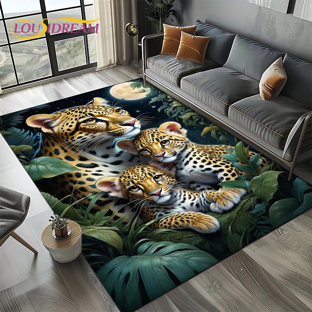 Wilder Tiger Löwe Leopard Biest Tier Wildtier Cartoon Teppich Teppich für Wohnzimmer Schlafzimmer Sofa Dekoration, Rutschfeste Bodenmatte