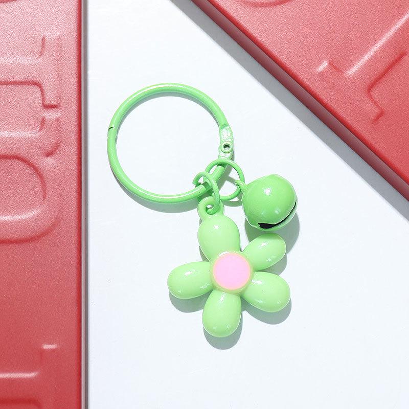 Fresh Five-Petal Flower Resin Keychain with Heart Bead - Girlish Flower Bag Charm