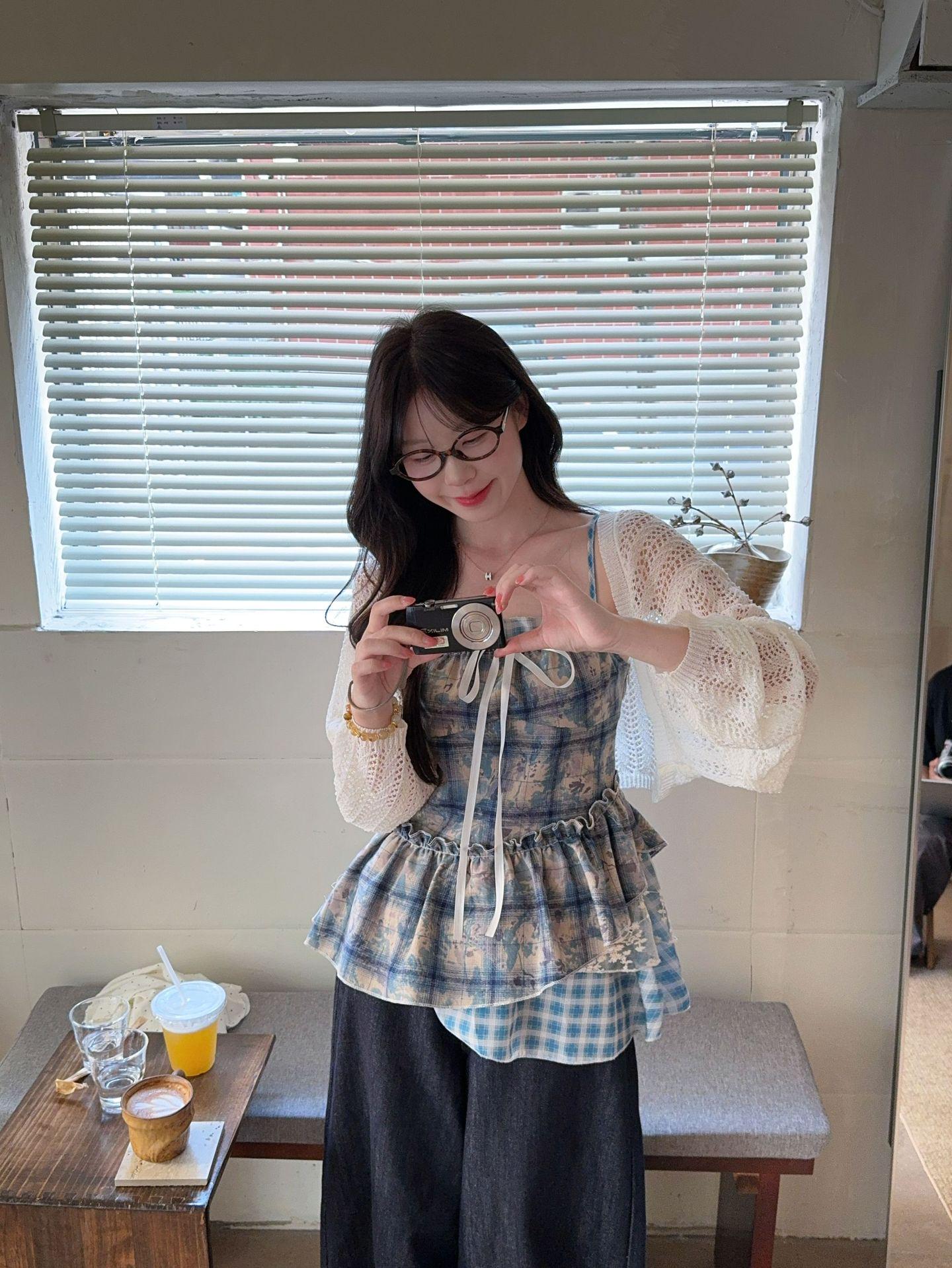 Plus Size Irregular Patchwork Plaid Camisole Dress with Cardigan 4XL