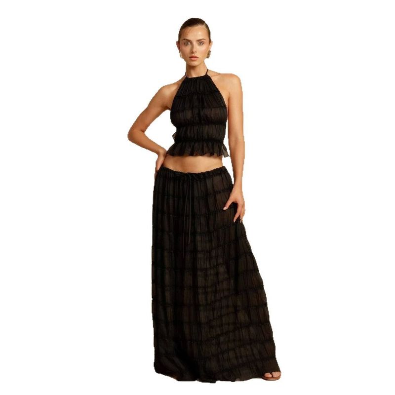 2025 Spring and Summer New European and American Fashion Sexy Backless Halter Neck Lace Vest Long Skirt Suit Beach Skirt
