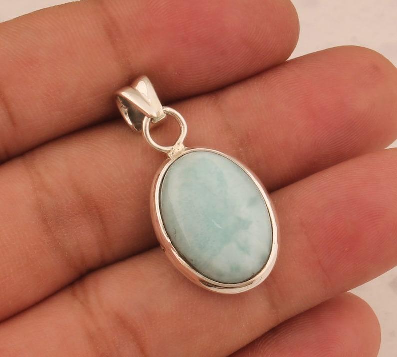 Massive 925er Sterlingsilber Larimar Edelstein Anhänger Halskette Boho Design Halskette Statement Schmuck