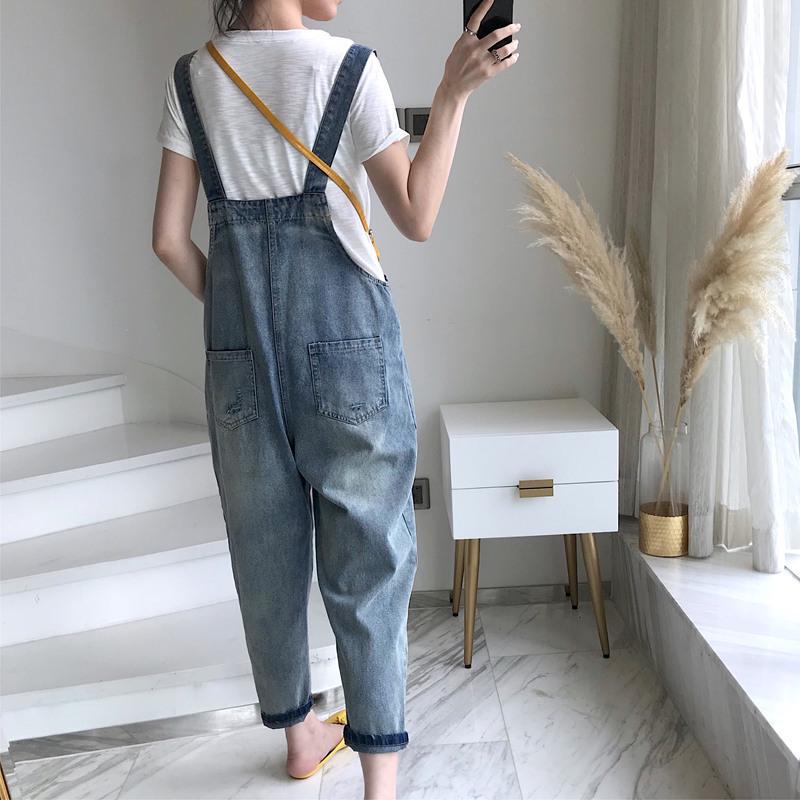 Korean Style Cat Paw Women’s Denim Overalls, Spring/Summer 2026, Cute Loose-Fit Cropped Pants