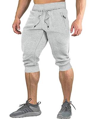 TACVASEN Men's Casual, Easy Pants, 3/4 Length, Summer Shorts, Jogging, Slim Fit, Elastic Waist, Cropped Pants with Drawstring, Cotton, Gray, Size 2XL