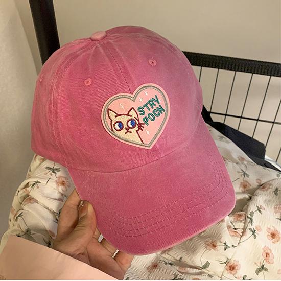 Pink Love Baseball Cap Women's Korean Version Big Head Waist Duck Tongue Hat Soft Top Cute Cat Hat Tidy Show Small Face
