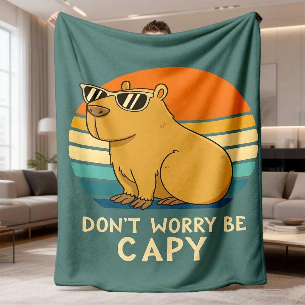 2026 Latest Flannel Blanket | Charming Capybara Cartoon Printed, Soft and Warm for Sofa, Bed, or Travel, MultiPurpose Gift Blanket, Reversible, Machin