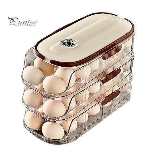 Automatisk rullende eggbeholder Kjøleskapsoppbevaringsboks BPA-fri, gjennomsiktig stablebar kjøleskapsoppbevaringsboks med lokk