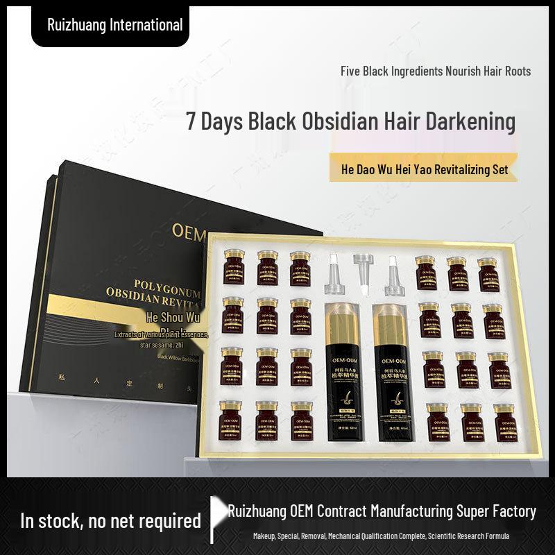 Essência de He Shou Wu: Conjunto Nutritivo para Cabelos Brancos a Pretos para Cuidados e Proteção em Casa