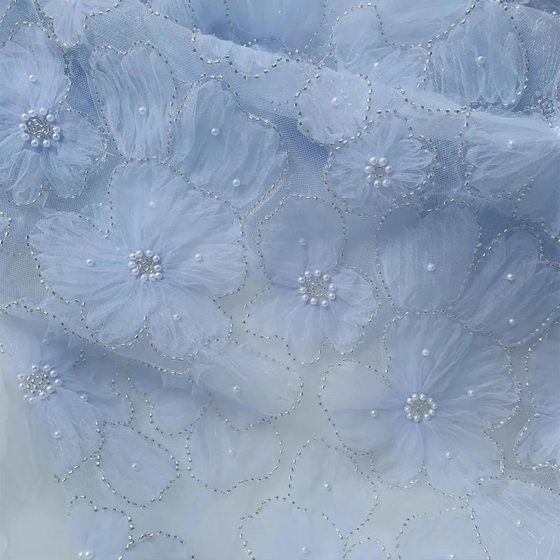 1 Yards Luxury 3D Texture Mesh Flowers Beaded Sequin Fabric For Sewing Wedding Dress Embroidery Floral Lace Fabric Diy Crafts