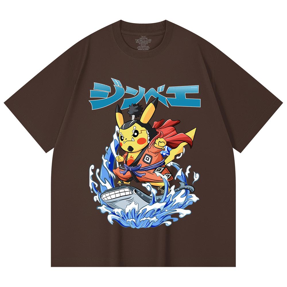 230 Gsm 100% Cotton Pokemon V11 Jimbei Pikachu Print Unisex Heavy Cotton T Shirt