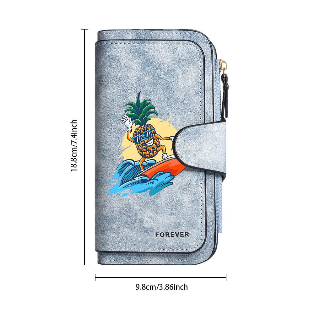 Cute Pineapple Surfing Printed Wallet Casual Card Holder Durable Portable Multipurpose Fashion Trendy Daily Use Purse