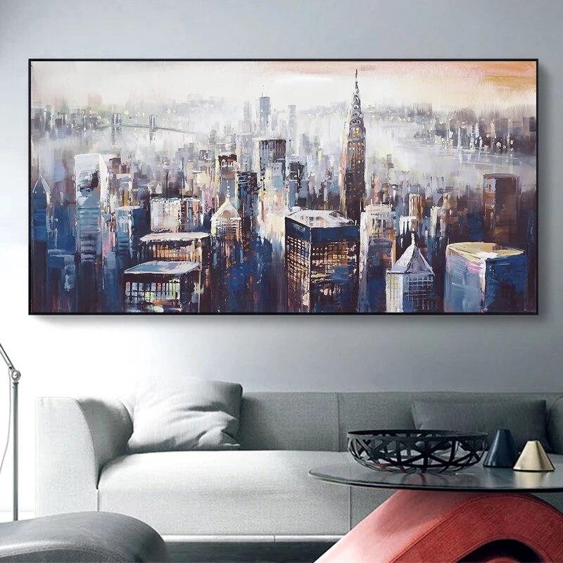 Modern City Building Poster Scenery Pictures for Home Abstract Oil Painting On Canvas Wall Art for Living Room Decoration No Frame