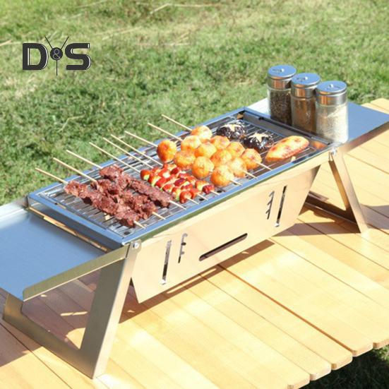 Stainless Steel Outdoor BBQ Grill Portable Folding Charcoal Grill with Glove Carry Bag Heavy Duty Camping Picnic Backyard Barbecue Grill