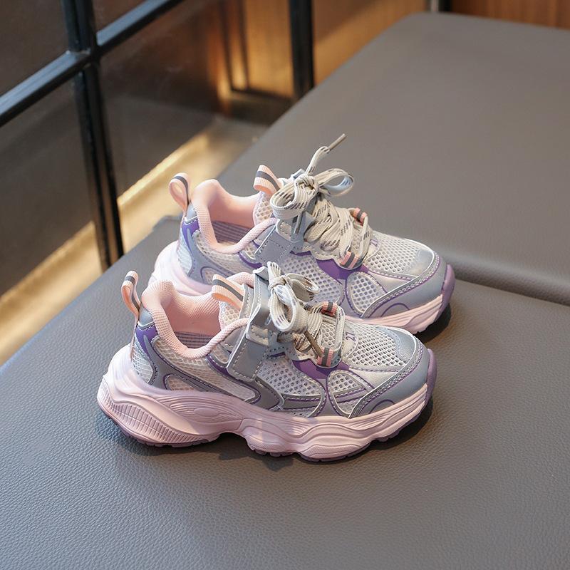 Girls shoes mesh sneakers 2025 summer new children's platform breathable shoes girls single net dad shoes