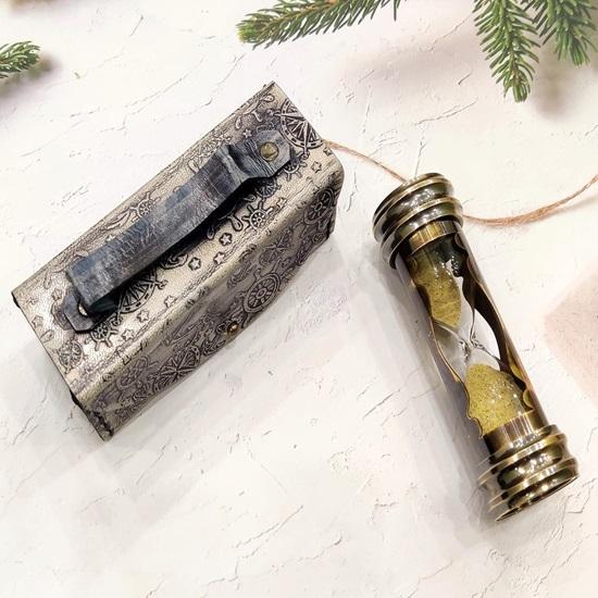 15,24 cm Klepsydra, Mosiężny klepsydra, Mosiężna figurka, Dekoracje domu, Mosiężny kompas, Skórzane etui, Prezent ślubny