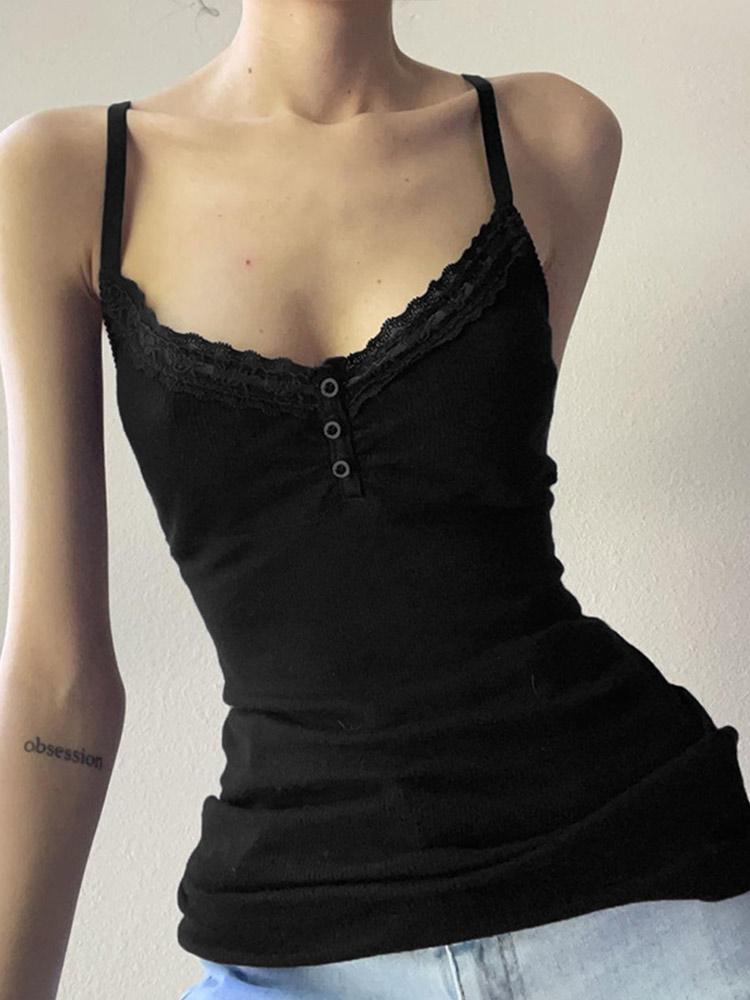 VAYLA Sexy Folds Buttons Sleeveless Crop Top Black Vintage Y2K Corset Tops  Casual Basic T-shirt