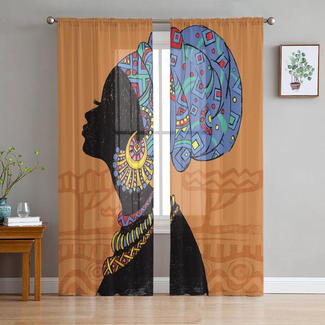 Wüstennacht ethnische afrikanische Frau transparenter Vorhang Wohnzimmer Vorhänge Vorhänge für Schlafzimmer Küche Tüll Vorhänge Fensterbehandlung