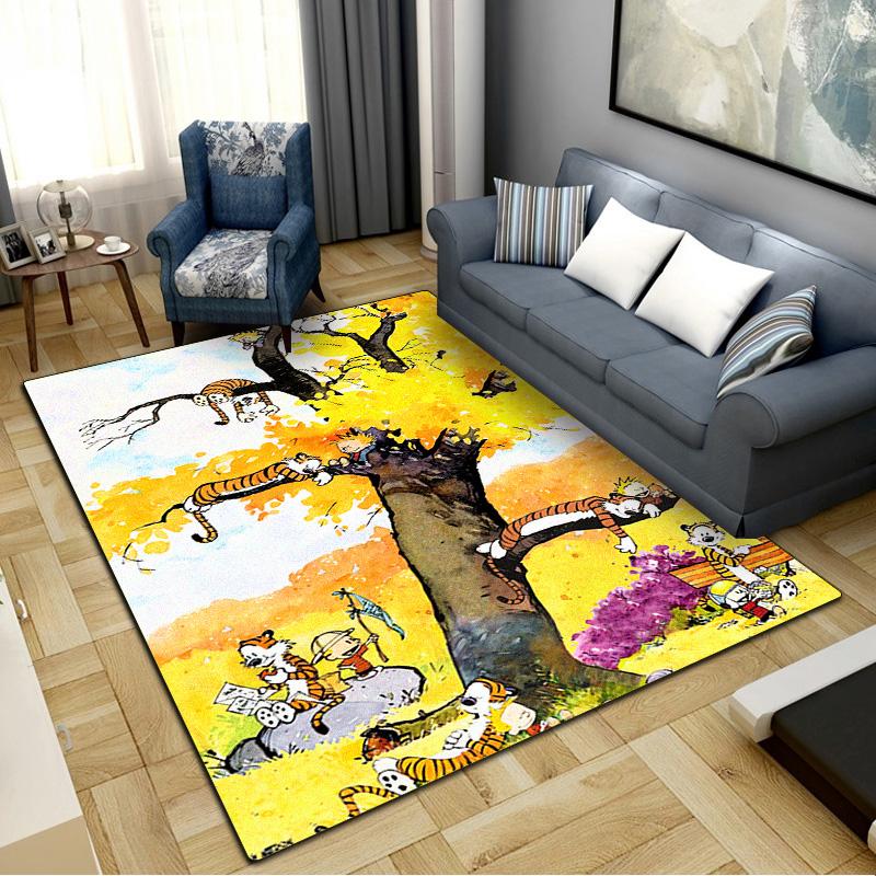 Tappeto Calvin e Hobbes per Soggiorno Camera da Letto Casa Decorazione Divano, Tappetino Antiscivolo per Giochi Bambini