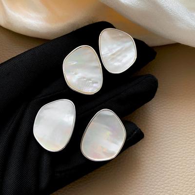 Silver Needle Irregular White Fritillary Stud Earrings Light Luxury Niche High-end Temperament Exquisite Earrings Real Gold Electroplated Earrings