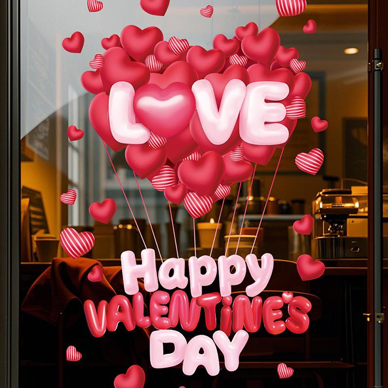 

Pcs Double-Sided Window Clings with Red Ribbon, Heart Motif - Ideal for Valentines Day, Reusable Static Stickers 1