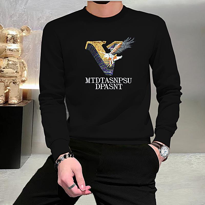 

Мужской свитшот с длинным рукавом и круглым вырезом, с вышивкой орла - Роскошный европейский и американский стиль, трендовый топ XL чёрный