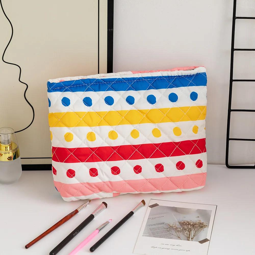 Girl Korean Style Large Capacity Cosmetic Bag Checkered Floral Cartoon Makeup Bags Women Clutch Bag Travel Cosmetic Organizer