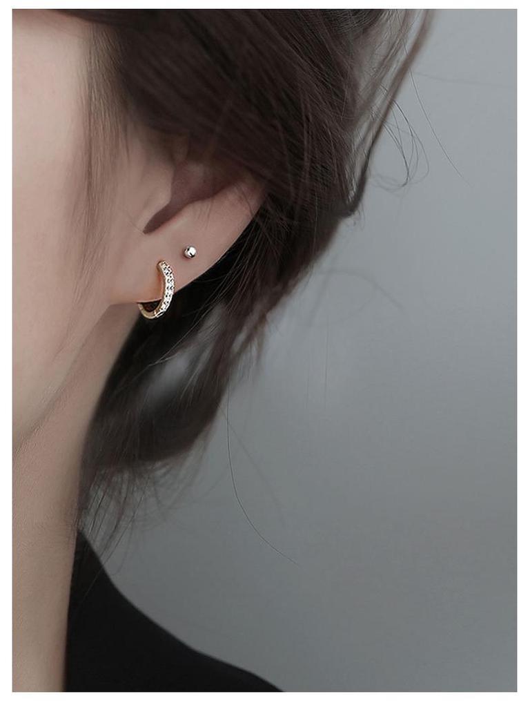 925 Sterling Silver Stud Earrings & Diamond-Set Ear Cuffs: Women's Elegant Hoop Jewelry for Pierced Ears - INS Style