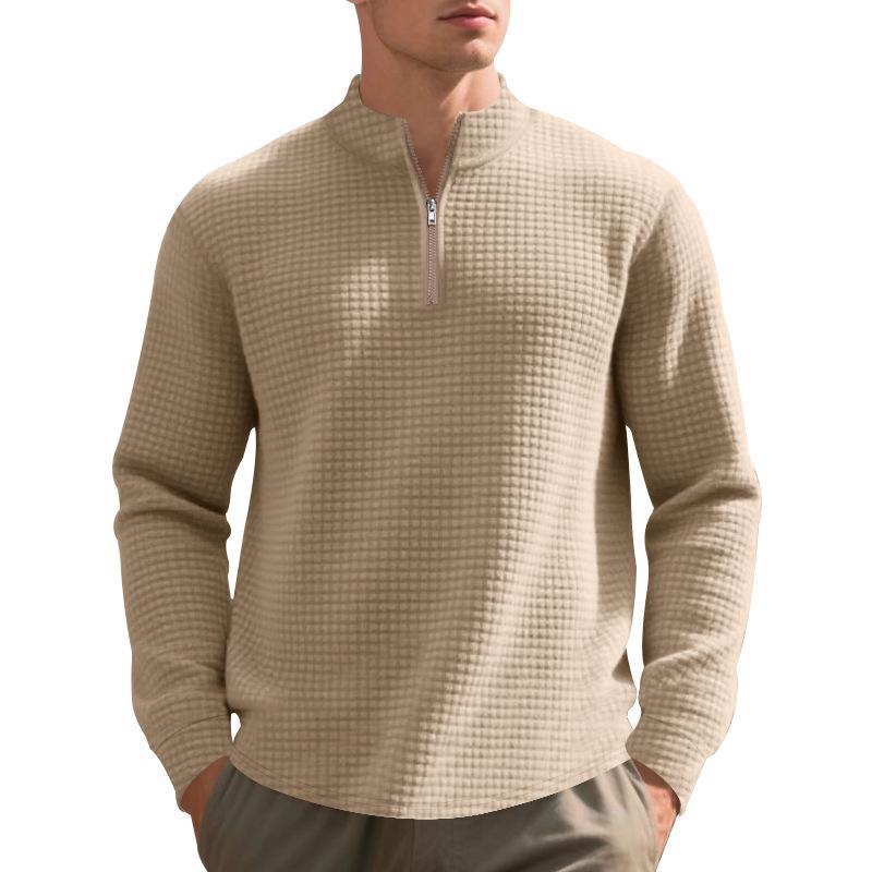 Men's Minimalist Casual Jacquard Half-Zip Stand-Up Collar Sweatshirt for Fall and Winter
