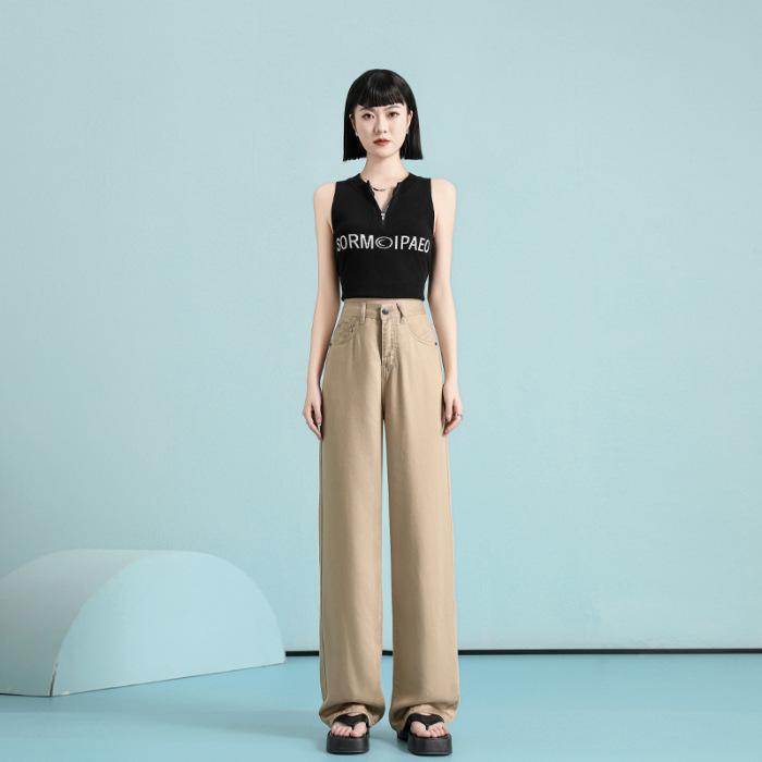 Tennis Jeans for Women In Summer Thin Ice Silk Jeans Wide-leg Pants for Women In Summer Straight Pants for Women