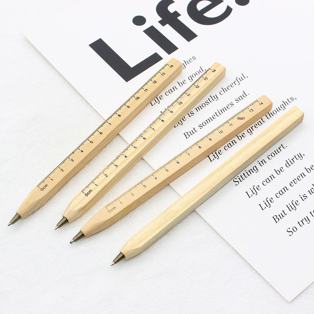 Eco-Friendly Solid Wood Ballpoint Pen with Ruler and Signature Features Bullet 1.0 чёрный