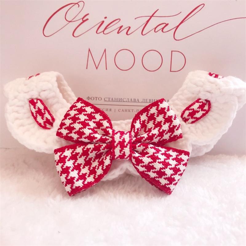 Red and Black Bow-knot Pet Collar Bib Saliva Towel Knitted Collar Cat Puppy Decoration Used for Small Pets Bow Tie Accessories