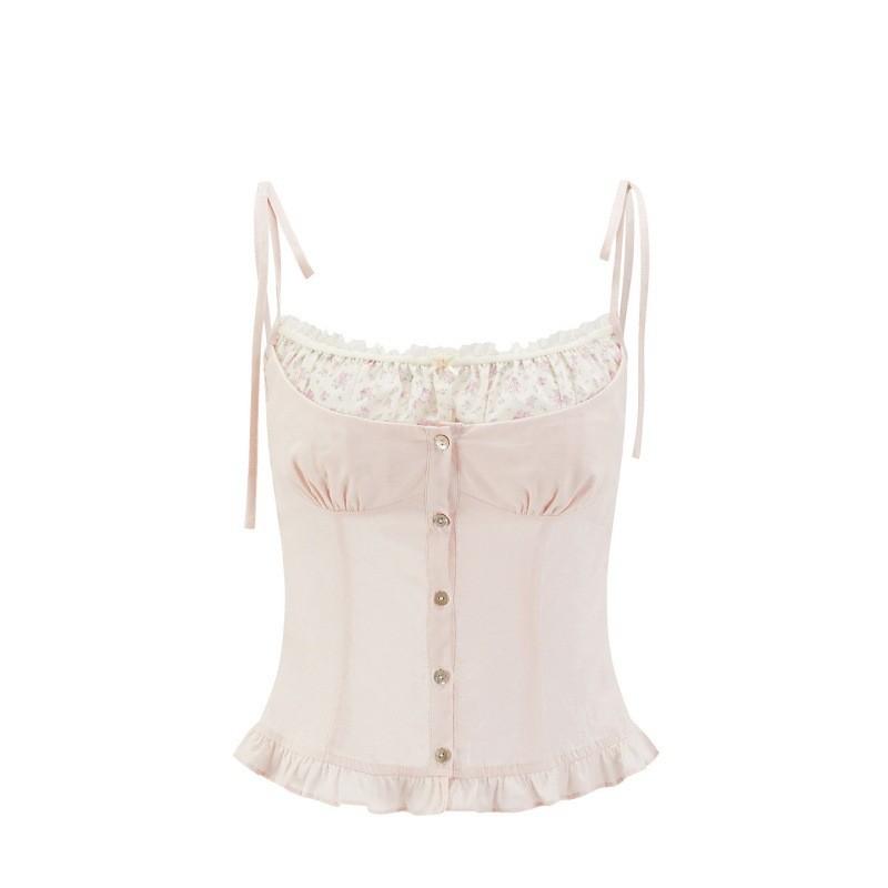 Summer Pink Camisole Top For Women With Slim Fit And Spaghetti Straps