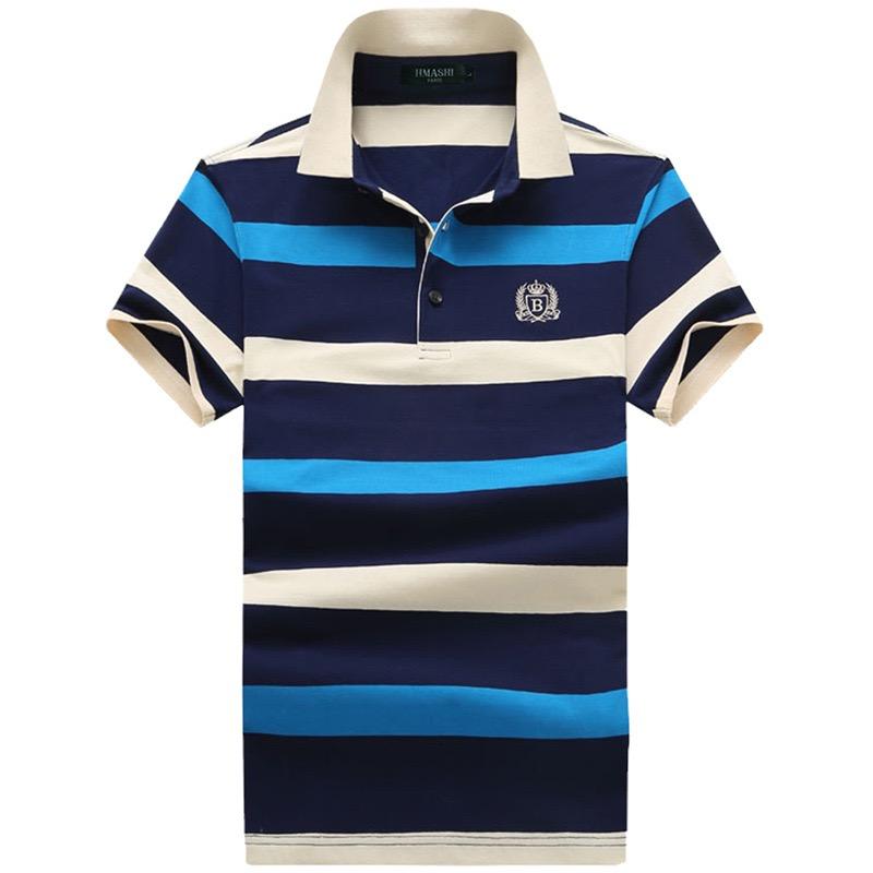 TrendHub Striped Polo Shirt Men Short Sleeve Business Casual Polo Shirt Gent Slim Fit Cotton Breathable Fashion Polo