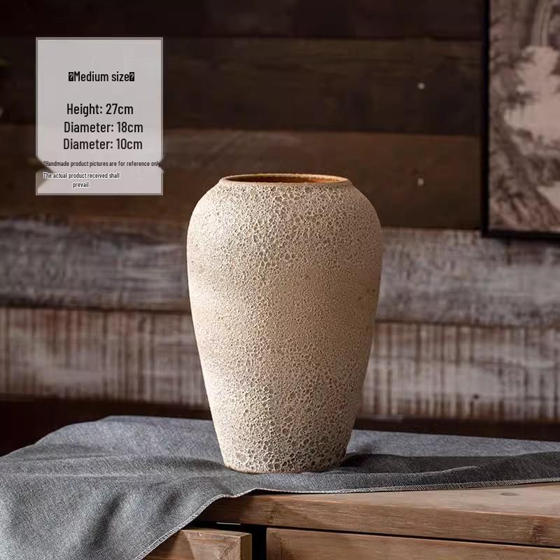 Handmade Retro Nostalgic Large Ceramic Floor Vase – Coarse Pottery Feng Shui Decor for Living Room or Hotel.