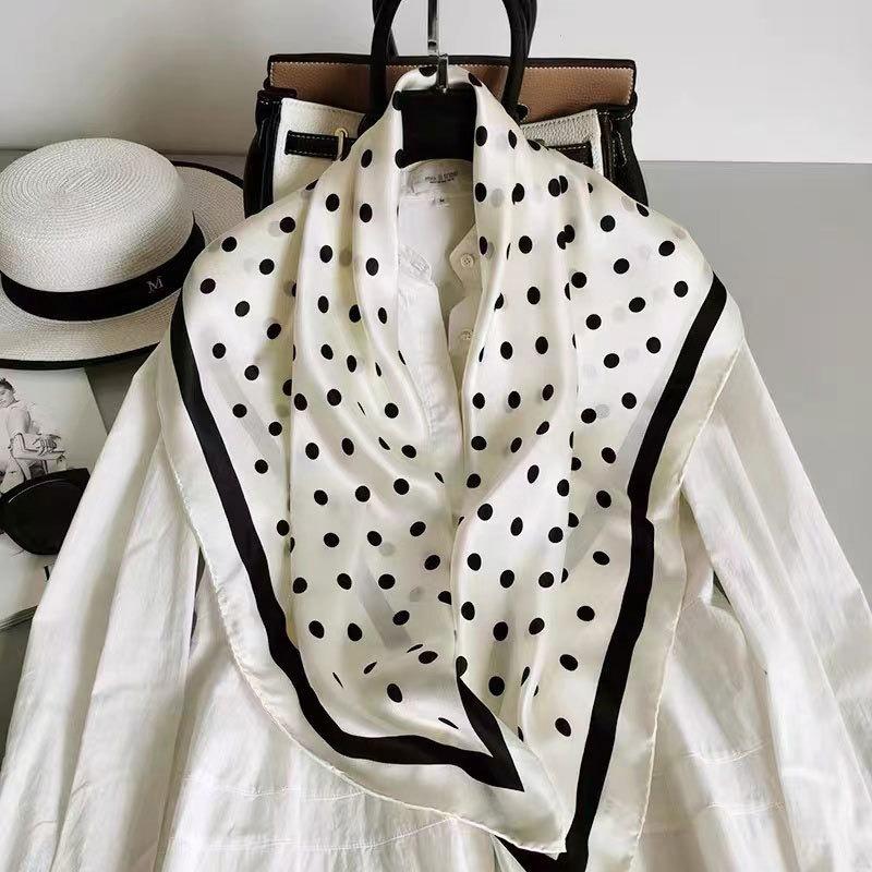 Polka dot printing 100 mulberry silk silk 70 silk scarf spring and summer silk square scarf trendy scarf streamer