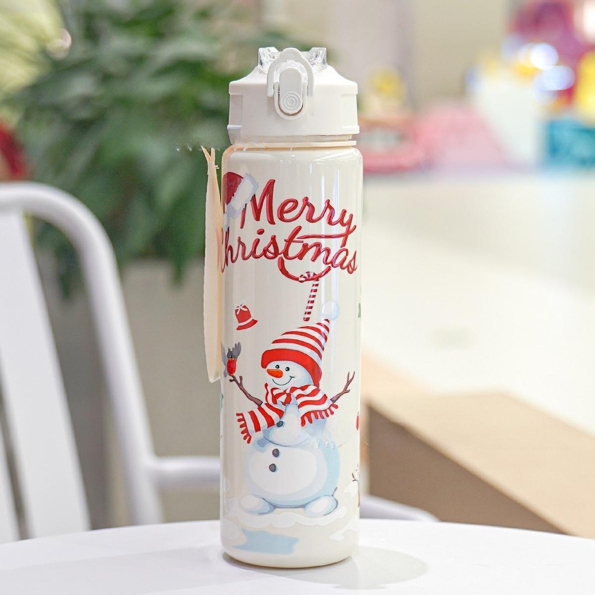 

700ml Water Bottle Kids Water Sippy Cup Christmas Tree Silicone Straw Leakproof Plastic Water Bottles Cartoon Cup Christmas Gift
