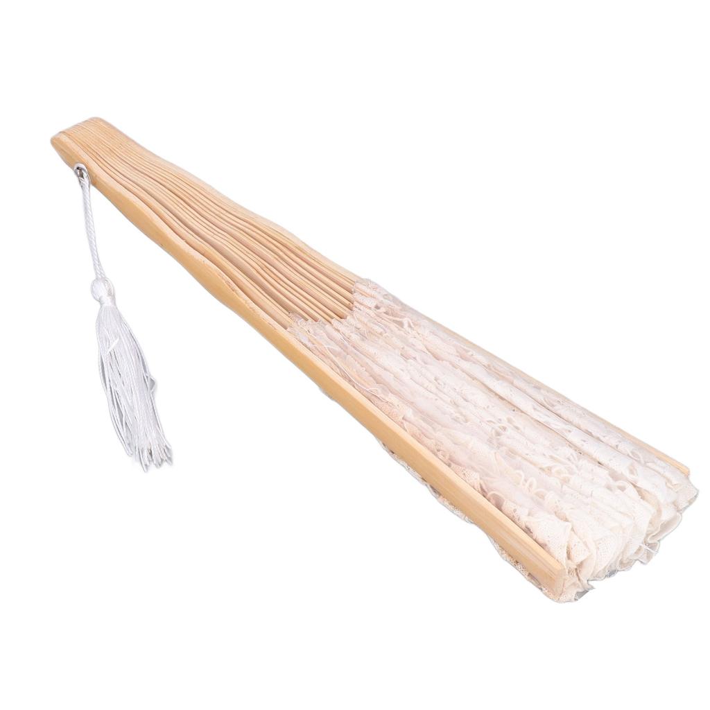 Folding Fan Hallow Lace Bamboo Bones Vintage Style Hand Fan with Tassel for Performance Clothes Decoration Gift