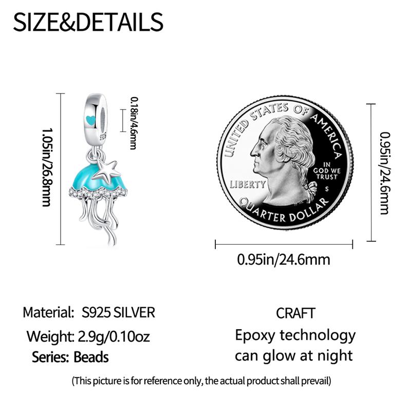 Original Charms Copper Plated Luminous Jellyfish Pendant Beads Fit Bracelet Women Jewelry Making Diy Gift