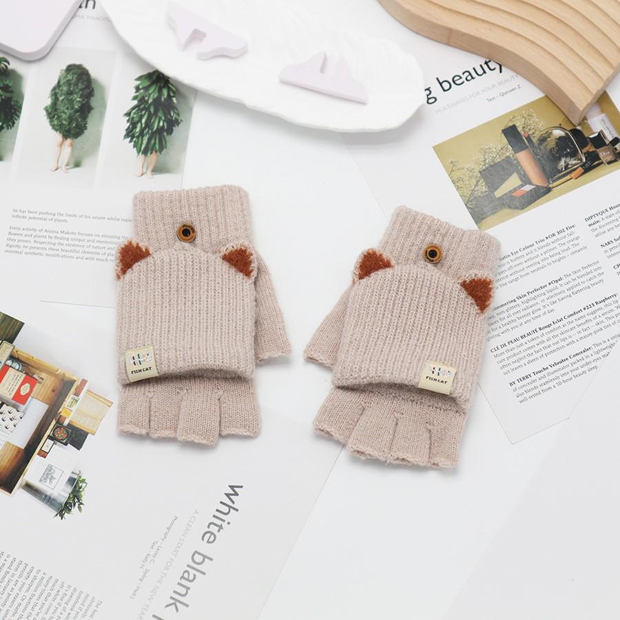 Zimní bezprsté rukavice s odklápěcím vrškem v korejském stylu - Unisex, kreslený design, kompatibilní s dotykovou obrazovkou, ideální pro psaní a ťukání