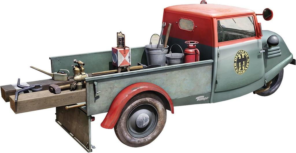 MiniArt Scale Tempo E400 Railway Maintenance Truck with 4 Plastic MA38063 1/35 Figures, Model,