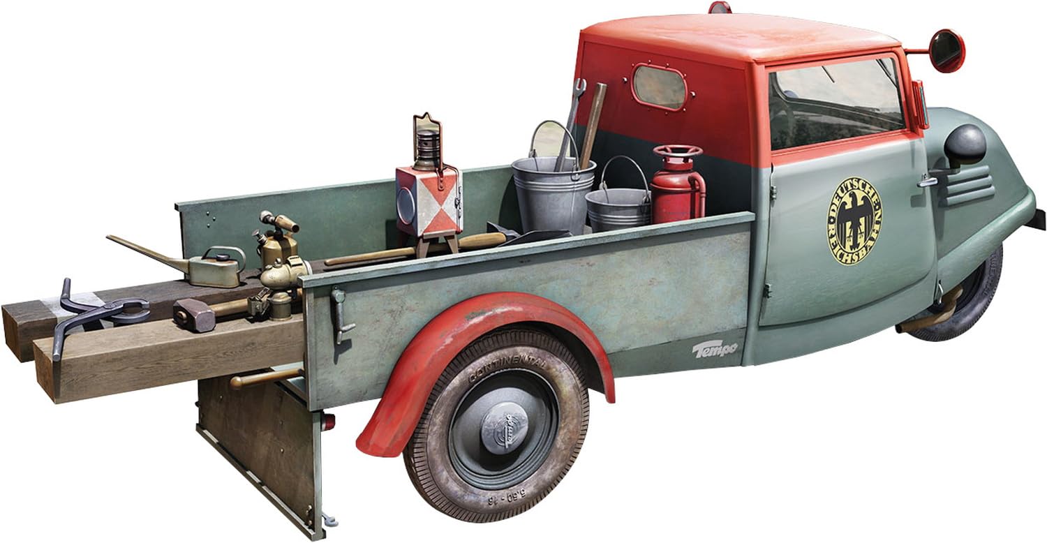 

Miniart Scale Tempo E400 Railway Maintenance Truck with 4 Plastic MA38063 1/35 Figures, Model,