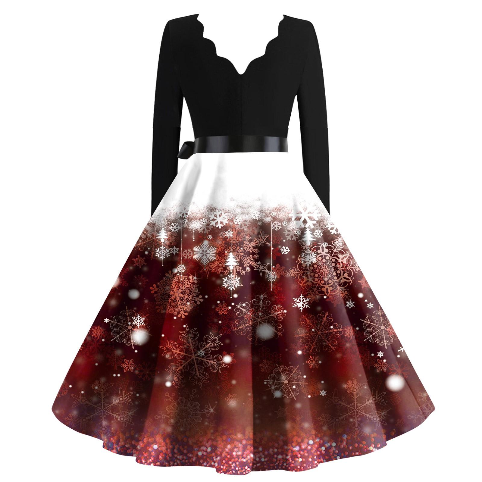 Женские модные повседневные тонкие рождественские платья с длинным рукавом с v-образным — фото 4