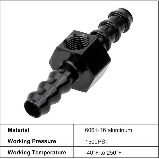 EVIL ENERGY 5/16 Barb Fuel Pressure Gauge Fitting Adapter with 1/8 NPT Sensor Gage Port Aluminum Black