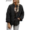BITCED Solid Colour Stand Collar Cotton Coat - Women's Loose Fit Long Sleeve Pocket Jacket
