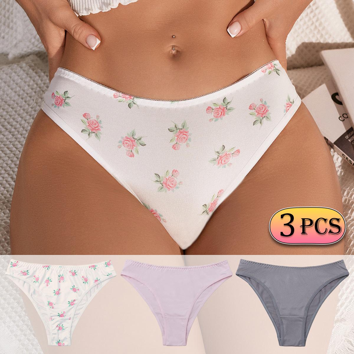 3Pcs Large Size Women Underwear Cotton Briefs Women Solid Color Underwear Simple Women Mid-waist  Briefs Breathable Antibacterial Women Underwear S