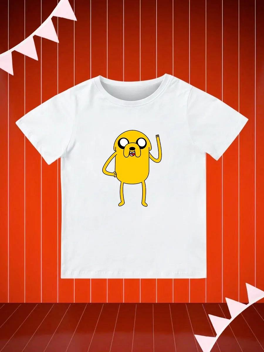 Round Neck Printed Pattern Pullover Short Sleeve Kids Tops Jake Adventure Time 170