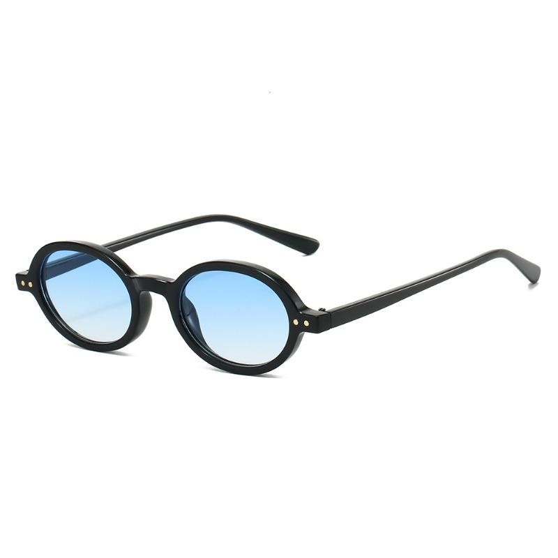 New Fashion Small Oval Black Sunglasses Men Women Vintage Rivets Punk Blue Green Round Shades UV400 Female Sun Glasses
