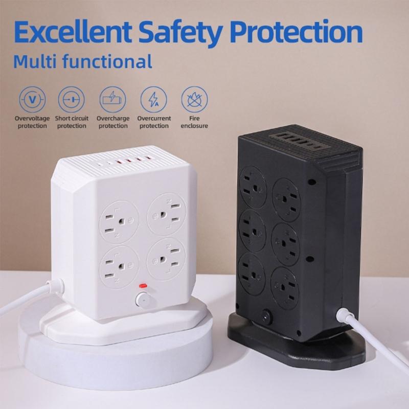 Vertical Type Power Strips 12 Outlets Small Design Outlet Tower for Home and Offices Space Saving Plastic Construction